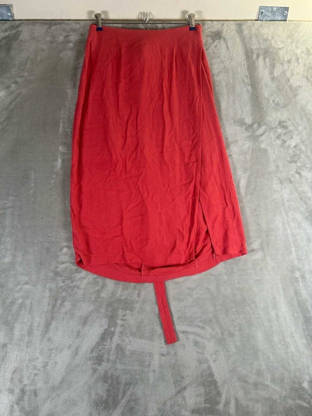 Reformation coral red Midi tie Skirt with Side Slit